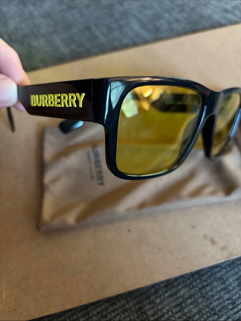 Burberry Black Frame Sunglasses with Yellow Lenses